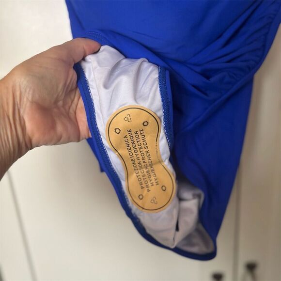 Eomenie Women's Blue One Piece Ruffle Shoulder Swimsuit Size M - Picture 6 of 9